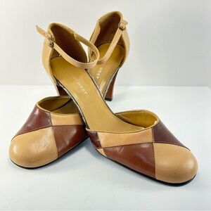 Nine West vintage T-Ankle Strap Heel Block heel 9M Tan Brown leather upper